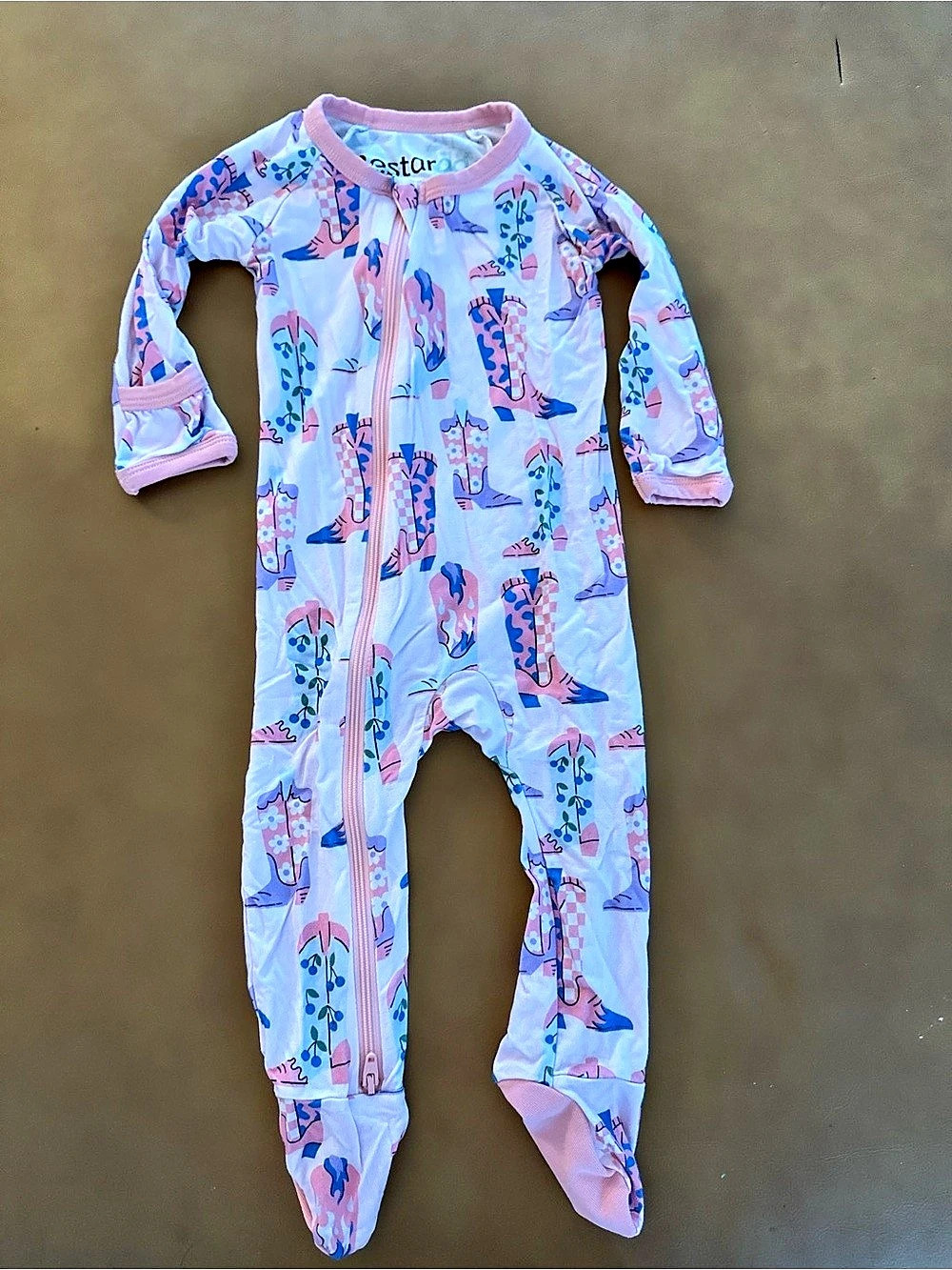 Bestaroo Cuddle Up Cowboy Footie Pink & Blue Baby 3-6M